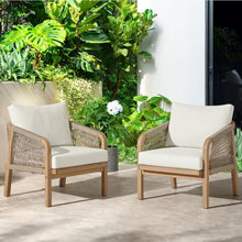 Alaterre Furniture Lusso Outdoor Patio Chairs Set of 2 - Weather-Resistant Eucalyptus Wood Armchairs with Rope Accents - Modern Outdoor Furniture Set for Patio, Porch, Deck, or Poolside (Natural)