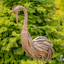 Zaer Ltd. Set of 2, Pair of Large Metal Dancing Herons in a Distressed Painted Finish (Set of 2 - Open Wings and Puffy Feathers, Aged Brown)