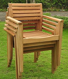 WholesaleTeakFurniture Qty 6 - Montana Stacking Dining Captain Arm Chair - Outdoor Patio Grade-A Teak Wood #WFDCARMT6