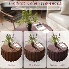 35.43" Indoor Round Coffee Table, Waterproof Coffee Table Modern MgO Cement Design End Tables for Living Room, Outdoor Patio Coffee Tables for Garden, Backyard, Balcony, Brown