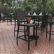 Flash Furniture Lark Commercial Grade Bar Height Stool, All-Weather Outdoor Bar Stool with Faux Wood Poly Resin Slats and Aluminum Frame, Gray Wash