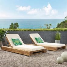 Afuera Living Outdoor Acacia Wood Chaise Lounge Set of 2 Cream