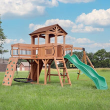 Backyard Discovery Sterling Point Cedar Swing Set with Green Wave Slide & Climbing Wall