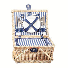ZYBB Picnic Basket Wicker with Cutlery Insulation Bag Foldable Handles for 4 People 42x32x22cm(Color:Natural+Stripes)