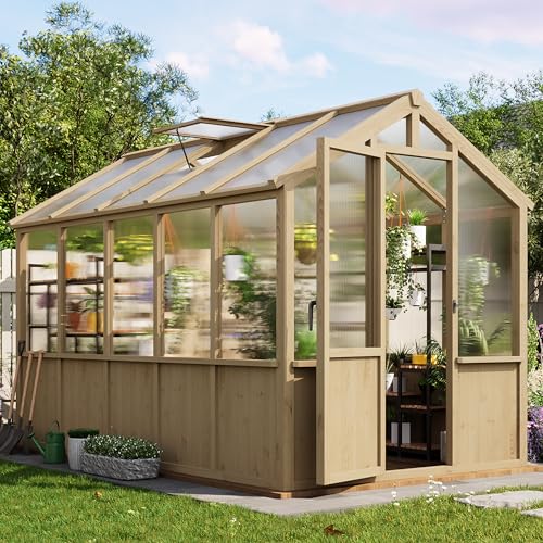 Garvee 6x10 FT Wooden Greenhouse - Spruce Frame Greenhouses for Outdoors