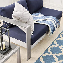 Modway Shore Sunbrella® Fabric Aluminum Outdoor Patio Left-Arm Loveseat in Silver Navy