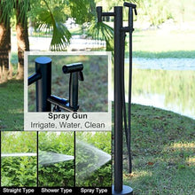 Heavy Duty Stainless Steel Freestanding Hose Stand with Spray Gun Vertical Garden Water Column for Outdoor Faucet and Hose Bib (D 2 Holes Column with Spray Gun)