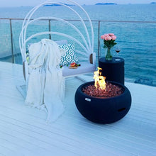 York Fire Table Outdoor Fire Pit 27" x 27" Cast Concrete Round Firepit Includes Lava Rocks 45,000 BTUs Outdoor Fireplace for Patio Furniture Set, Deck, Porch, Outdoor Heater - Natural Gas
