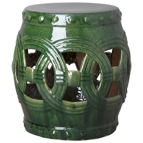 Emissary - Asian Traditional Chinese Attractive Eternity Glazed Garden Stool (Green, 20" Dx21 H)