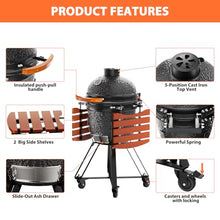 ROOMTEC 18'' Kamado Charcoal Grill with Cover, Portable Camping Grill, Black