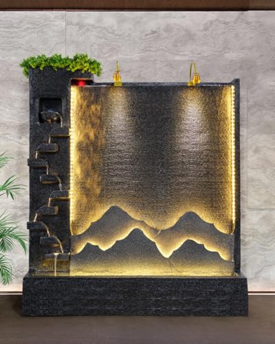 Mountain Water Fountain with LED Lights - Indoor/Outdoor Decorative Waterfall(C)