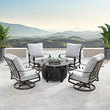 Oakland Living Aluminum 44 in. Round Fire Table Set Four Deep Seating Swivel Rockers, Fire Beads, Lid and Fabric Covers