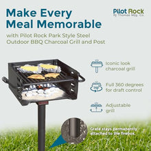 Pilot Rock Heavy Duty Steel Outdoor BBQ Charcoal Grill with 360 Degree Swivel Post Black
