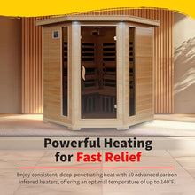 HEATWAVE Tucson 4 Person Hemlock Low EMF Infrared Wood Sauna for Home & Indoor Relaxation – With 9 Carbon Heaters, Chromotherapy Lighting, Tempered Glass Door, Built-In Stereo Sound System