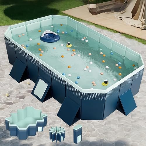 Foldable Non-Inflatable Family Swimming Pool, Hard Plastic Kiddie Pool, Easy Setup Collapsible Above Ground Pool, Durable Splash Pool for Backyard Outdoor Lawn Kids Adults Dog 11.8ft