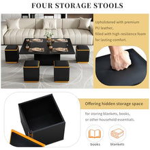 Lift-Top Coffee Table with Storage Stools, Modern Space Saving Center Table with Foldable Top, Large Long Rectangular Center Tables, Multi-Functional Adjustable Coffee Table for Living Room (Black)