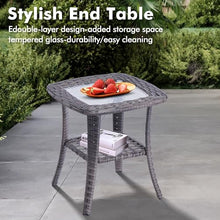XIZZI 6-Piece Patio Furniture Set with Swivel Rocking Chairs, All Weather Wicker, Grey Rattan Denim Blue