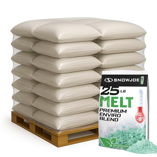 Snow Joe 100 Pack Premium Enviro Blend Snow & Ice Melt, Green-Coated Deicer Crystals, 25 lb - Safer Melter for Vegetation, Concrete & Metals w/Anti-Corrosion Calcium Magnesium Acetate, MELT25EB