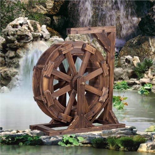Wooden Waterwheel Fountain, Outdoor Garden Fountain, Large Freestanding Water Fountains for Yard, Pond Décor(15.4x37.4x41.7in)
