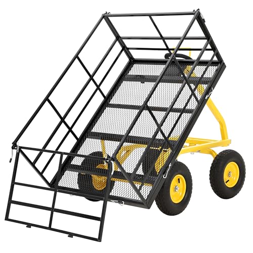 Amenitlif 1500 LBS Steel Garden Cart, Heavy Duty Pullable Garden Wagon with 13" Flat-Free Tires & Adjustable Handle, Outdoor Utility Yard Wagon with Detachable Side Panels, Black