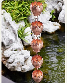 EliteBloom Copper Rain Chains, Rain Catcher Replacement Downspout, Eaves Drainage Courtyard Eaves Decor Rain Catcher Chain for Garden Villa,Style4-24m/8ft