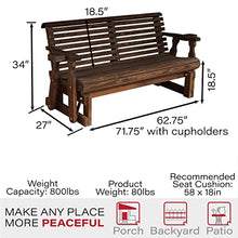 Amish Casual Heavy Duty 800 Lb Roll Back Pressure Treated Porch Glider with Cupholders (5 Foot, Dark Walnut Stain)