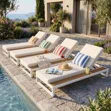 4 PCS Outdoor Acacia Wood Chaise Lounge with Cushions for Poolside, Lawn