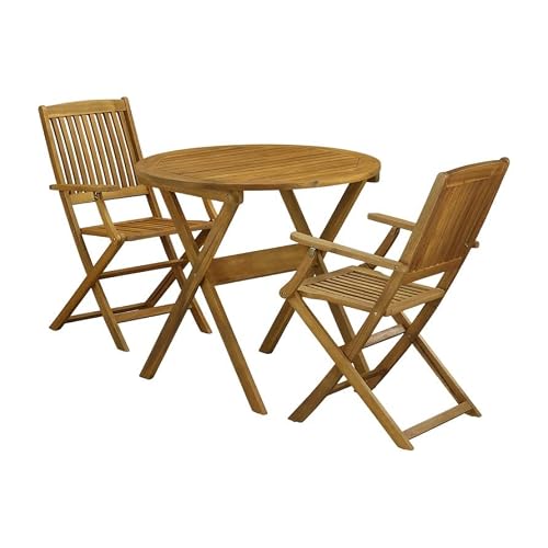 Outdoor Escape Oil-Finish 3-Piece Outdoor Bistro Table Set with Wooden Folding Table and 2 Folding Chairs, Oil Finish, for Patio and Garden Use