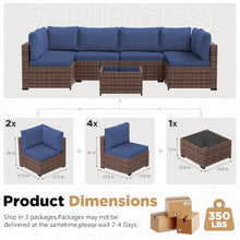 LHBcraft Outdoor Patio Furniture Set Wicker, 7 Pieces Patio Sectional, Blue