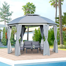 12'x12' Round Outdoor Patio Canopy with Two-Tier Roof, Mesh Sidewalls and Sturdy Steel Frame, Gray