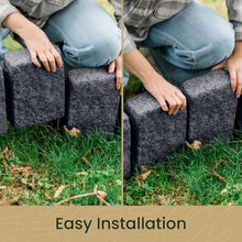 Beuta Landscape Edging | Garden Edging Border | Polyrock Block XL for Lawn Edging, Flower Beds & Yard Edging – 40 Pack | Each Section Has 6 Blocks 48" L x 4" W x 9.5" H | 120 Spikes | Charcoal