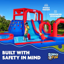 SUNNY & FUN Mega Climb N’ Go Inflatable Water Slide Park with Two Slides