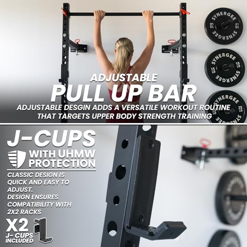 Synergee 2200 Series Folding Squat Rack with J-Cups & Pull Up Bar 95" Tall - 21" Depth