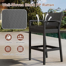 Reljofum Outdoor Bar Stools Set of 4, 30" Patio Barstools Furniture Chairs with Cushions, Wicker Bar Chair for Backyard, Garden, Pool, Balcony and Deck, Black 4 Pack