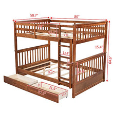 Jintop Full-Over-Full Bunk Bed with Ladders & Storage Drawers Walnut