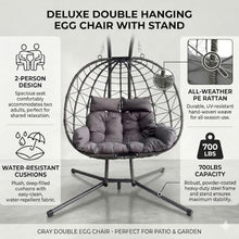 Double Hanging Egg Chair with Stand for Two Persons, Oversized Outdoor Patio Swing Loveseat with Cushions for Garden, Balcony, Living Room, Bedroom