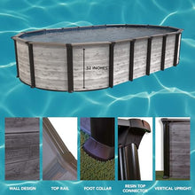 Puri Tech 12'x24'x52 Sunset Bay Steel Frame Above Ground Swimming Pool Package with Full-Print Overlap Liner, Liner Pad, Pool Cove, Skimmer, Filtration System and A-Frame Ladder for Pool Set up