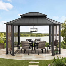 Sunjoy 11 x 13 ft. Hardtop Gazebo Outdoor Steel with Dual Rails and Ceiling Hook Grey