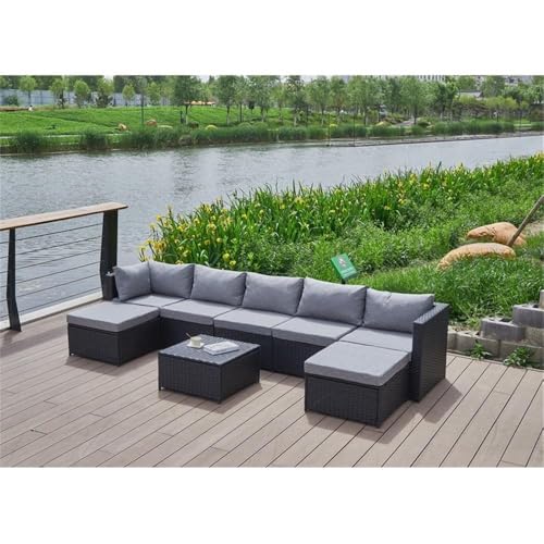 Pemberly Row Gray Wicker/Rattan Sectional with Storage Ottoman Grey