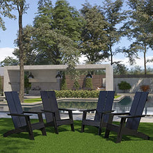 BizChair Set of 4 Modern 2-Slat Back Adirondack Chairs - Black All-Weather Poly Resin Lounge Chairs