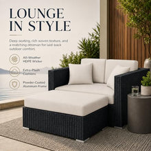 Golden Flame Outdoor Day Lounger with Matching Ottoman, All-Weather HDPE Wicker Patio Chaise Lounge with Plush Cushions, Powder-Coated Aluminum Frame, Deep Outdoor Seating - Cast Silver