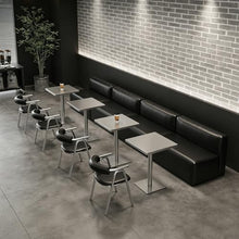 JOSOGO Modern Industrial Bistro Set, Stainless Steel Dining Table and Faux Leather Curved Sofa with Armchair, Sleek Metal Cafe Furniture for Bar, Lounge Or Restaurant(A)