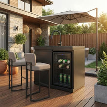 Stainless Steel Outdoor Island Grill with Granite Countertops & Rotisserie Kit, 6-Burner Propane Gas BBQ Grill with Sink & Wine Cooler and Refrigerator, for Backyard Patio Entertaining (Black1)