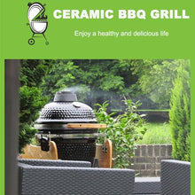 TT-YEL Large Charcoal Grill, Ceramic Grill on Wheels, with Thermometer, Lid, Storage Rack, Can Serve 8-10 People, Freestanding Camping Grill, Portable and Easy to Clean,Black