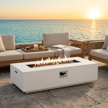 Merax 56" Rectangular MGO Propane Fire Pit Table, 50,000 BTU Outdoor Patio Heater with Modern Concrete Design for Backyard, Deck, Garden (Tank Cover Not Included), White