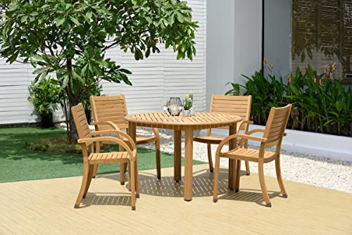 Amazonia Arizona 5 Piece Round Eucalyptus Patio Dining Set Teak Finish