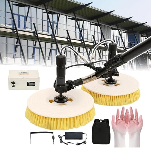 pealiritansemen Outdoor Pool Cleaning Brush, Water Fed Telescopic Brush, Water Fed Pole Kit, Double Brush Head Solar Panel Cleaning Tool, Come with A Pair of Gloves,7.5m