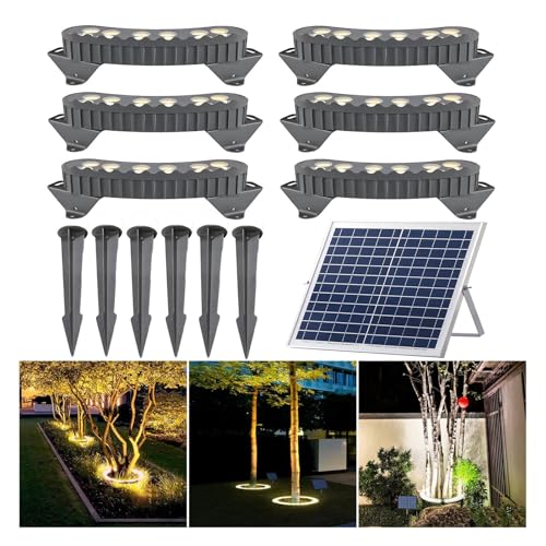 NRPEAK LED Solar Ground Lights, Outdoor Ring Tree Ligh, Yard Lighting Uplight Landscape Spotlights, Made to Last(White Light,Pack of 6)