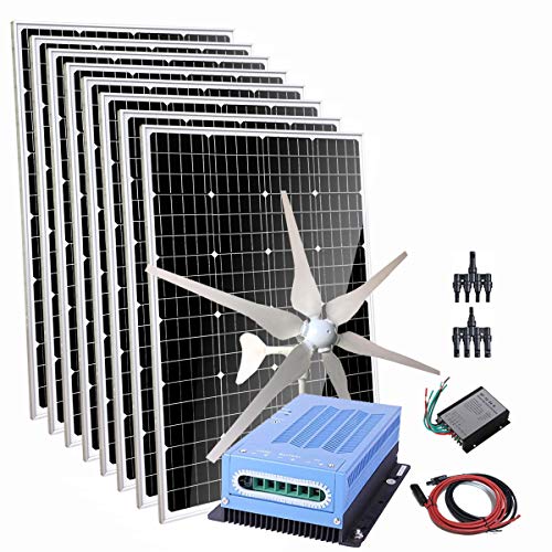 1360W Wind Solar Hybrid Home Kit 12V 24V Battery Charger: 8X 120W Monocrystalline Solar Panel + 400W Wind Turbine Generator + MPPT Charge Controller + Cable + Connectors