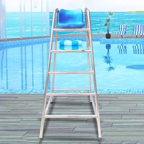 UMJIGF Tall Lifeguard/Deck Chairs Outdoor - 180cm Tall 304 Stainless Steel Swimming Pool Lifeguard Chair - Ladder Stool for Deck Patio Lake Beach, Loads 660lbs,One Color-4 Steps - H 5.9ft